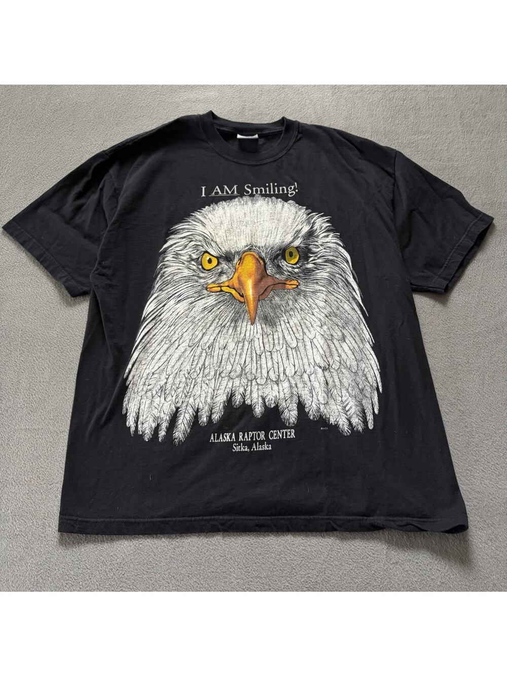 Vintage T-Shirt Mens XL Black 90s Mega Print Eagle Nature Reserve Made in USA
